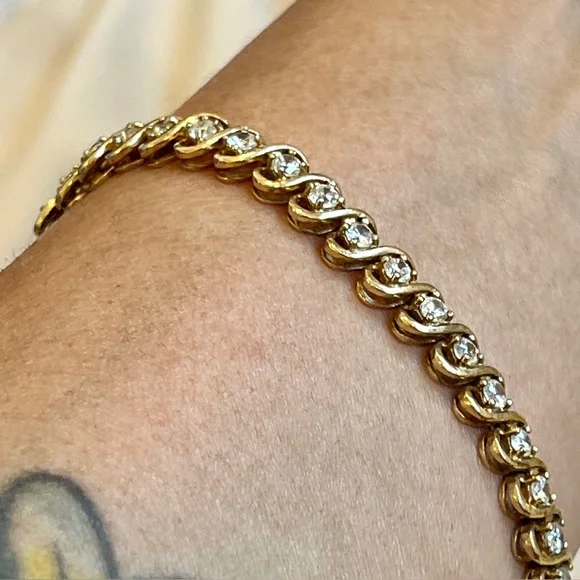 Gold Plated Sterling Silver and CZ Tennis Bracelet - Picture 2 of 8
